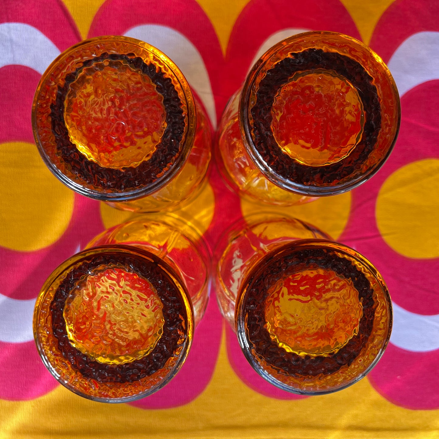Vintage 70s Libbey Amber Glass Country Garden Iced Tea Tumblers Goblets- Set of 4
