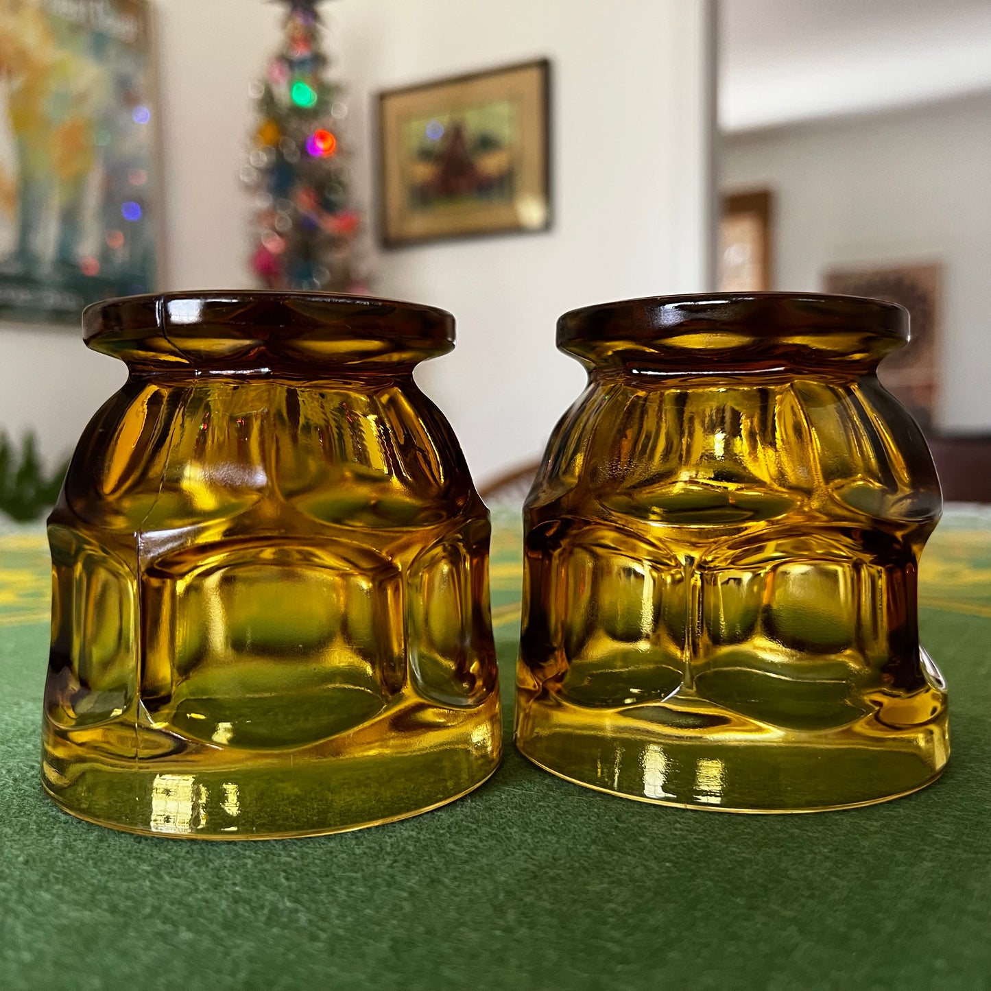 Vintage Libbey Ashburton Honey Amber Old Fashioned Low Ball Glasses- Set of 2