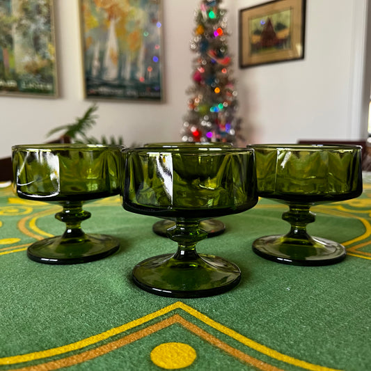 Vintage Colony Nouveau Green Sherbet Champagne Glasses- Set of 4