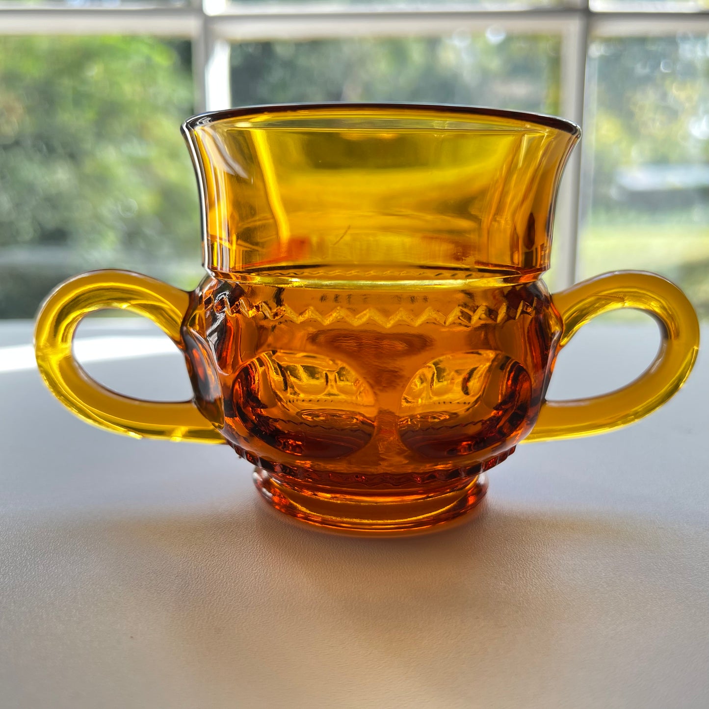 Vintage Indiana Amber Glass Kings Crown Thumbprint Creamer & Sugar Bowl Set